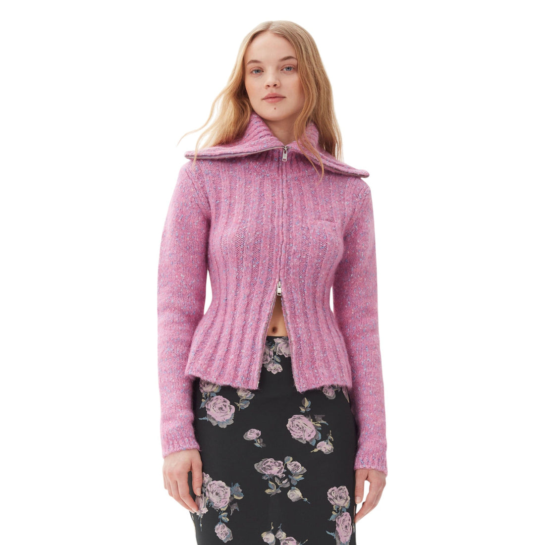 [GANNI]Highneck Zip Cardigan/PINK(K2331)