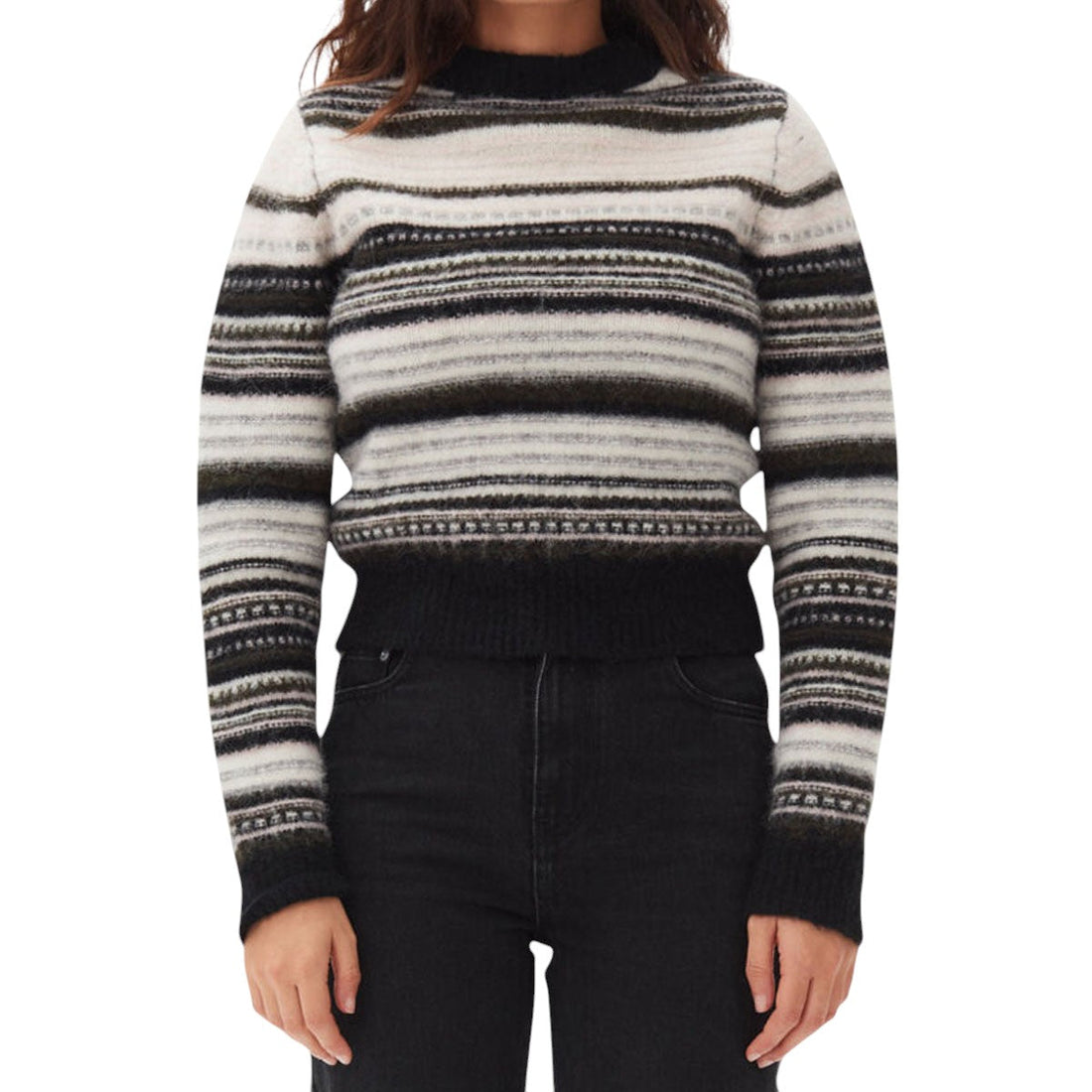 [GANNI]Soft Wool Stripe O-neck/BLACK(K2391)