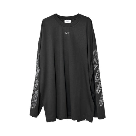 [Off-White]SCRIBBLE DIAGS WIDE L/S TEE/BLACK/WHITE(OMAR24-RTW0069)
