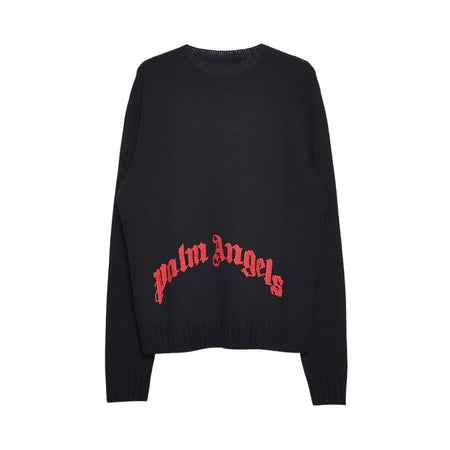 [Palm Angels]CRVED LOGO SWEATER/BLACK/RED(PMHF25-186)