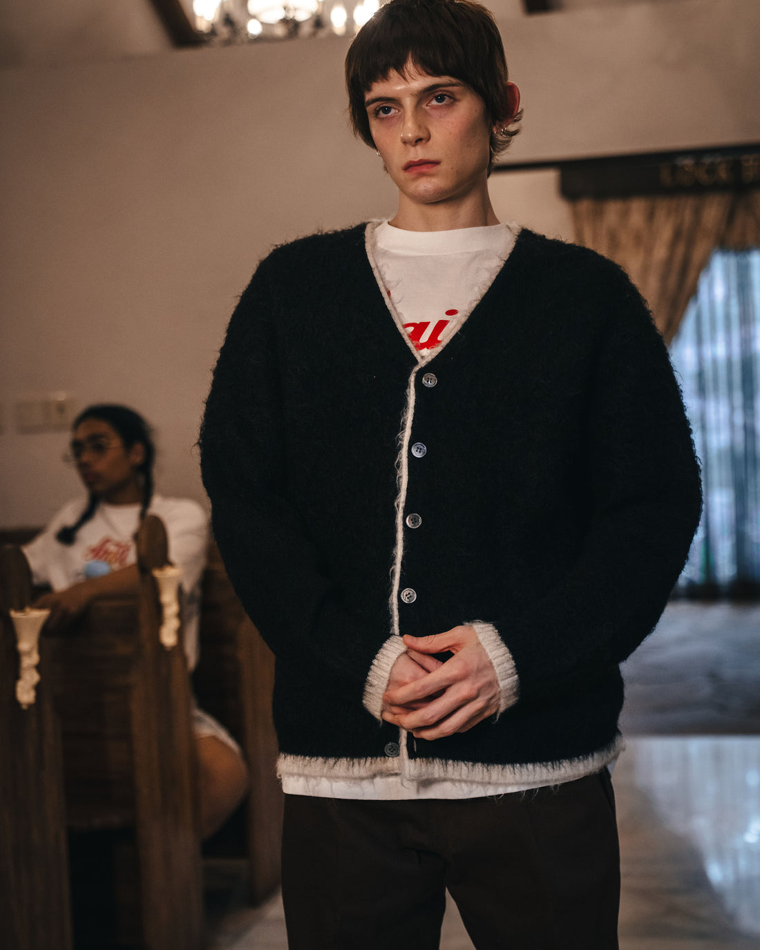 [SAINT Mxxxxxx]KNIT CARDIGAN/TRIM/BLACK(SM-HR1-0000-070)