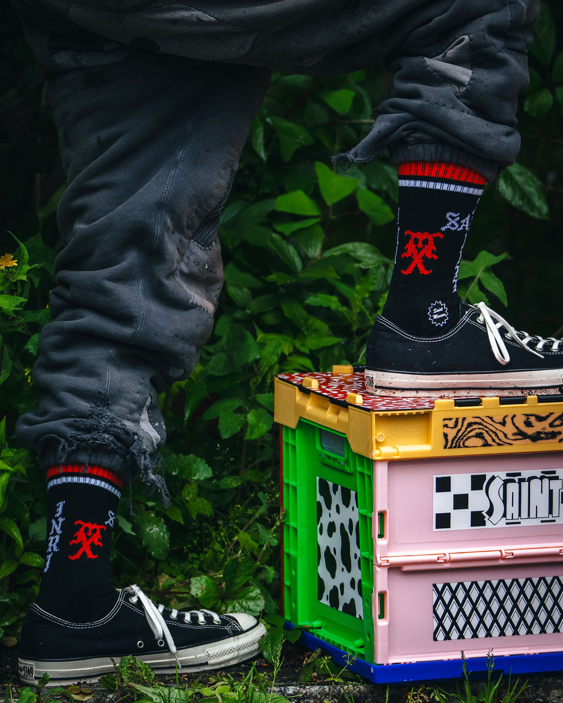 [SAINT Mxxxxxx]SOCKS/SAINT SINNER/BLACK/RED(SM-HR1-0000-112)