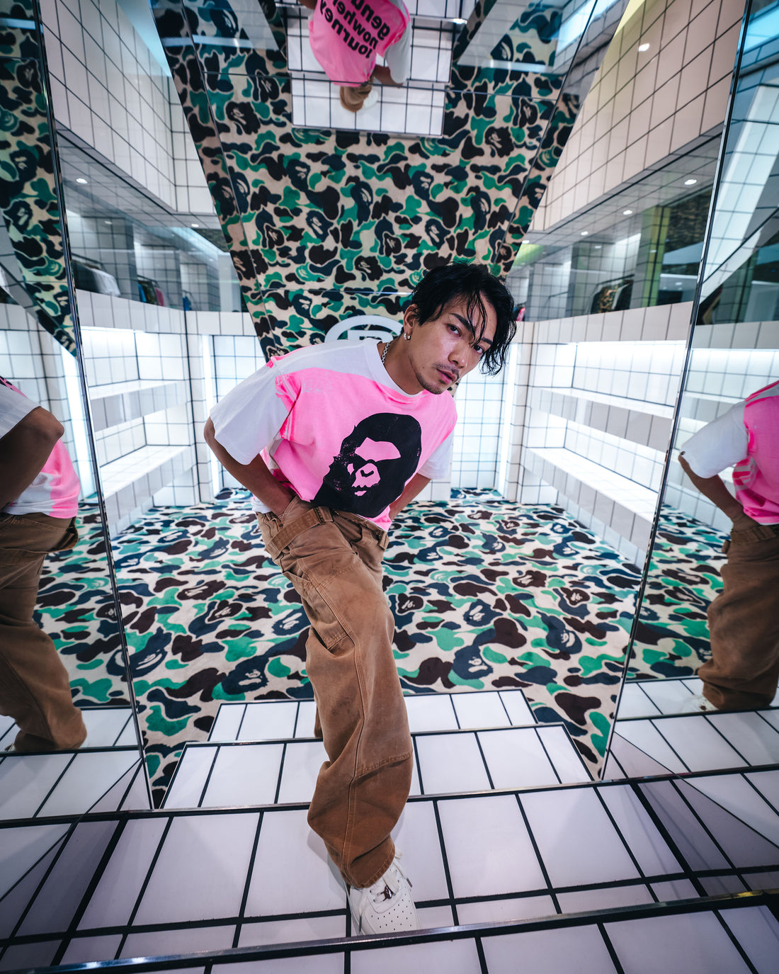 [SAINT Mxxxxxx]BAPE_SS TEE/HANDPRINT/WHITE/PINK(SM-HR1-0000-C33)