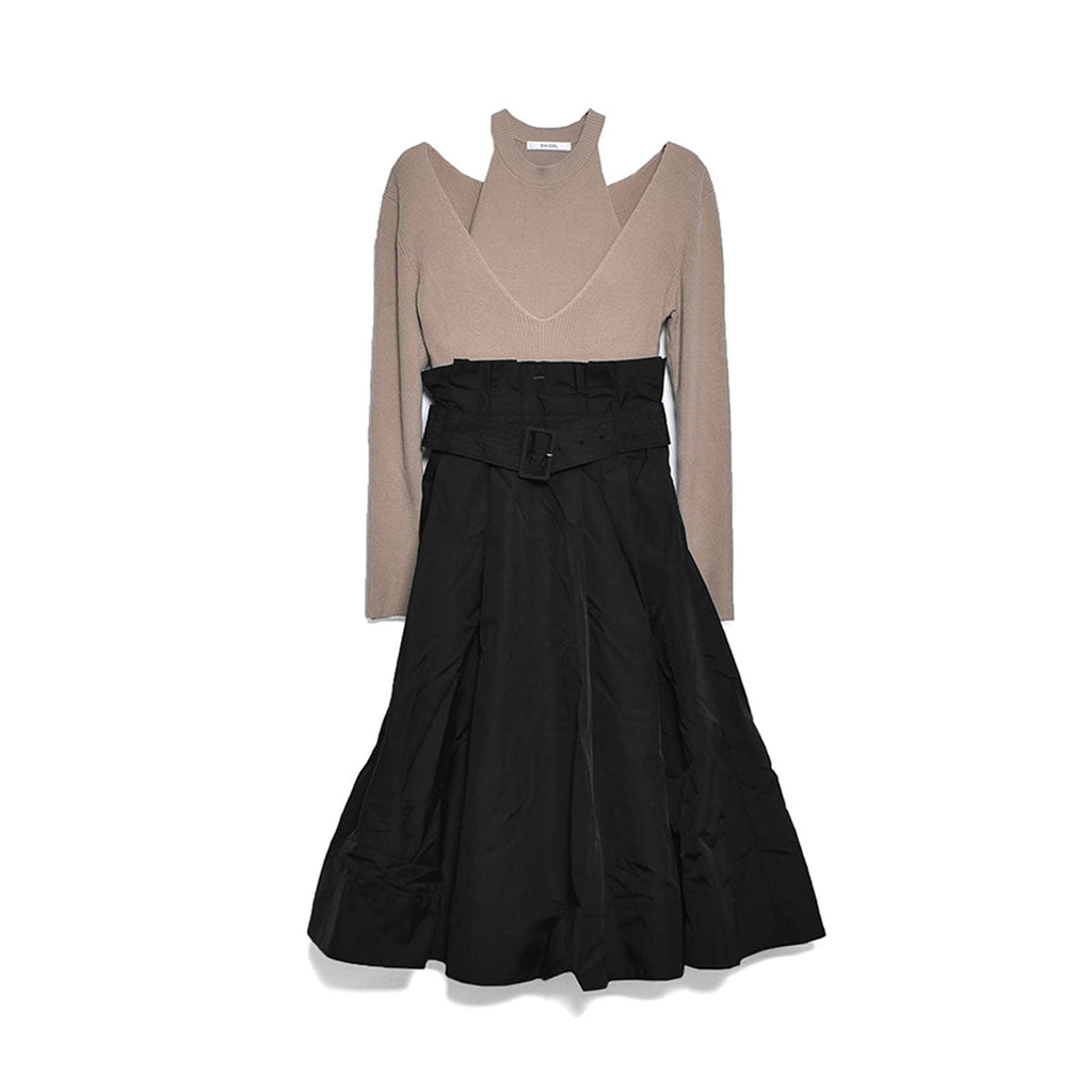 SNIDEL]タフタスカートドッキングニットワンピース/BEIGE(SWNO241008  