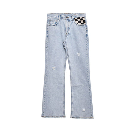 [ASKYURSELF]FLARED CHECKERED BAGGY JEANS/BLUE(V17010203-071-D03)