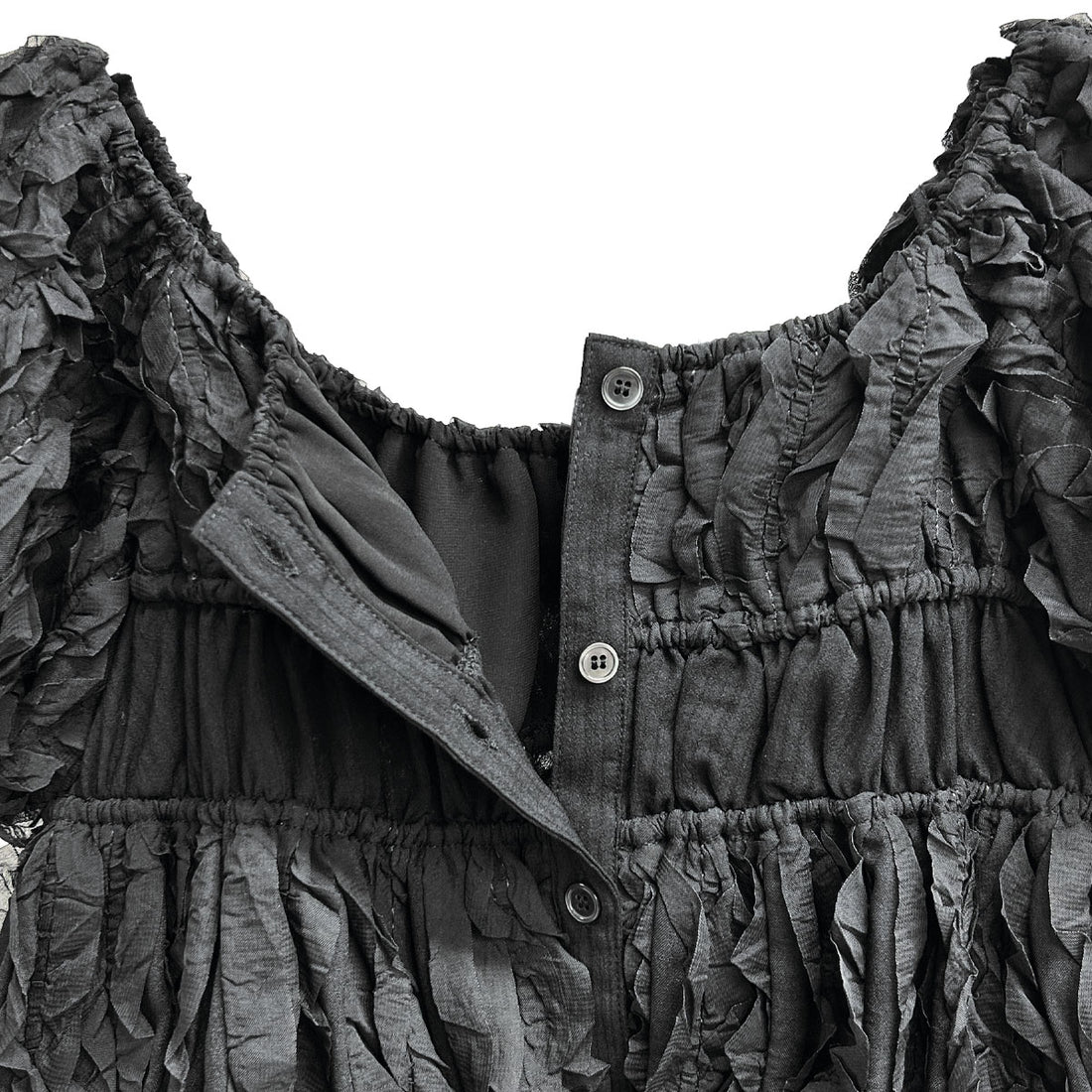 [CLANE]W FACE TOPSTITCHED FRILL TOPS/BLACK(10122-4153)