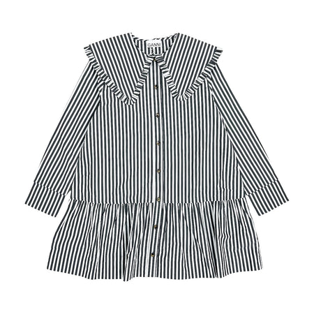 [GANNI]Stripe Cotton Big Collar Mini Shirt Dress/BLACK(W0098)