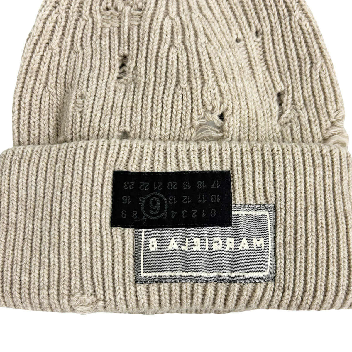 MM6 ニット帽 ビーニー ホワイト MM6 マルジェラ ロゴ ニット帽