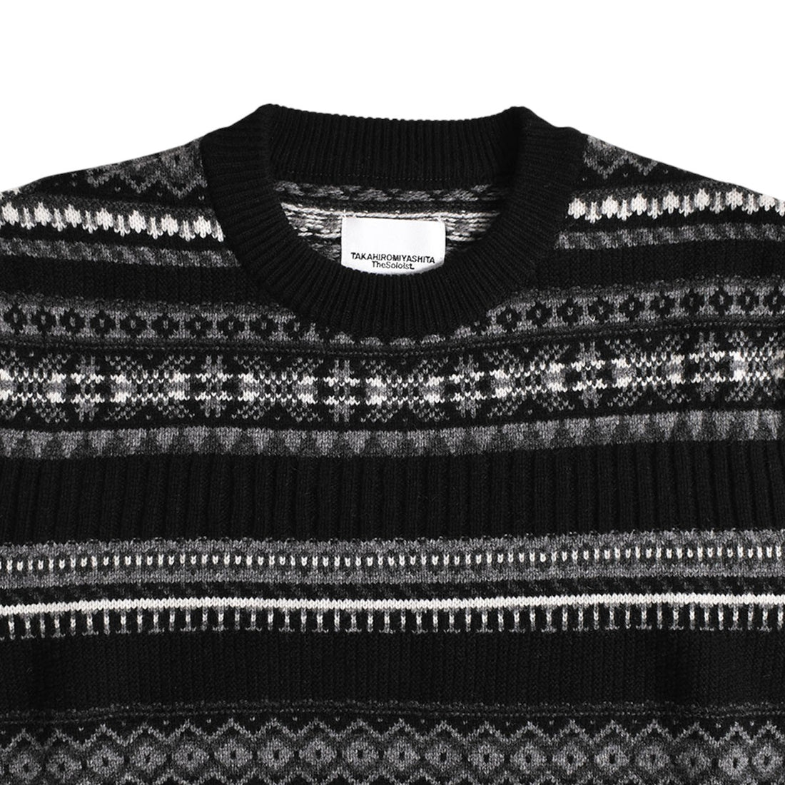 【TAKAHIRO MIYASHITA TheSoloIst】fair isle crew neck sweater./BLACK(sk.0011AW25)
