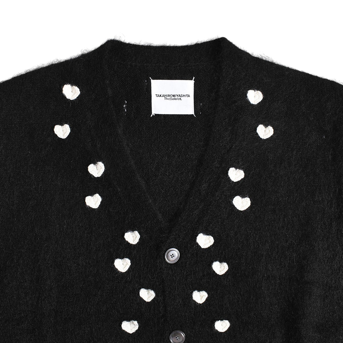 【TAKAHIRO MIYASHITA TheSoloIst】heart attached mohaer cardigan./BLACK(sk.0014AW25)