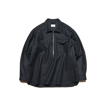 [SOPHNET.]LIGHT MELTON WOOL HALF-ZIP SHIRT/BLACK(SPNT-252003)