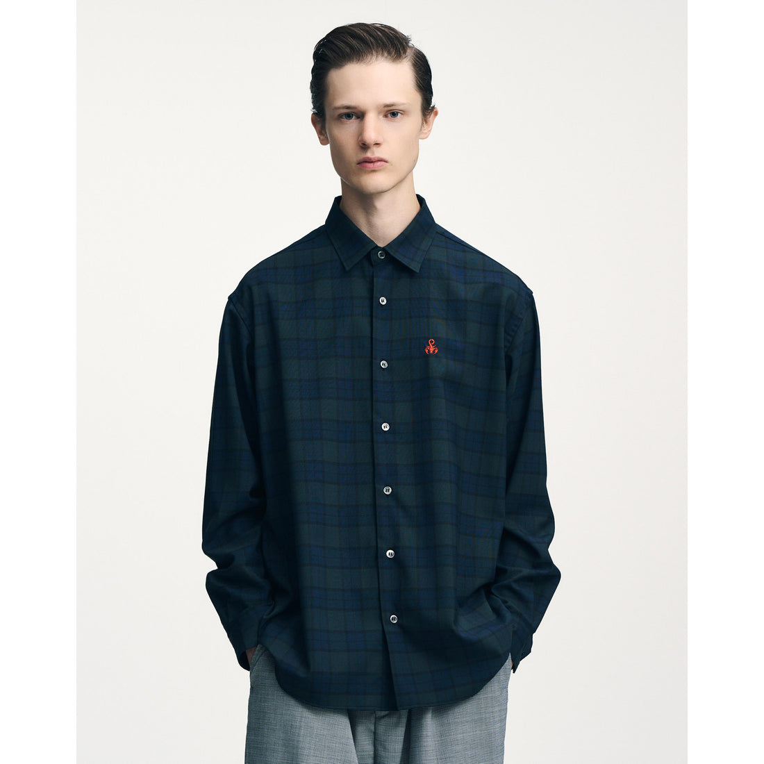 [SOPHNET.]TROPICAL CHECK RELAX-FIT SHIRT/A (BLACK WATCH)(PNT-260028)