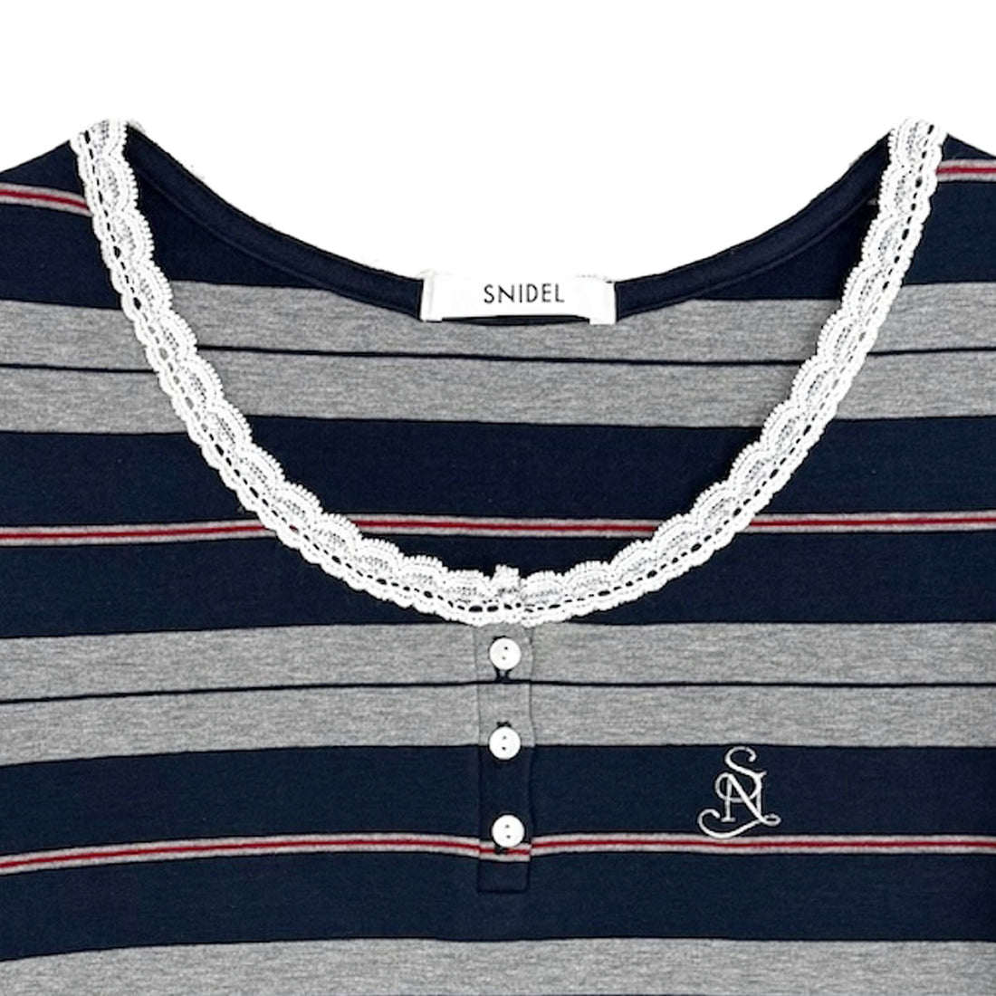 [SNIDEL]レースデザインヘンリーネックTシャツ/NAVY(SWCT261221)