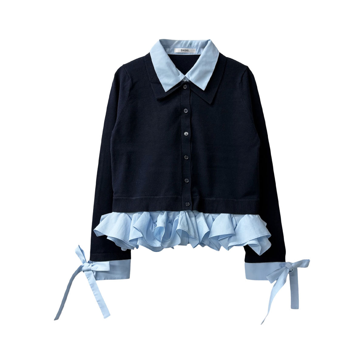 【美品】SNIDEL スナイデル シャツドッキングニットポロ NVY ネイビー SNIDEL（スナイデル） シャツドッキングヘムボリュームニットプル トップス