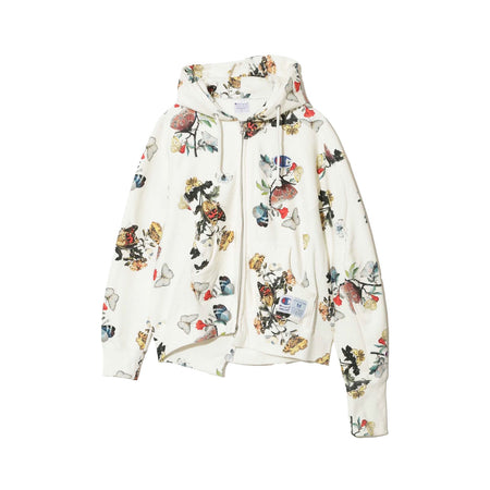 [UNDERCOVER WOMENS]BF総柄11.5ozCP裏毛ビーズ刺繍アシメ切替ZIPPK/IVORY(UC2E1802-2)