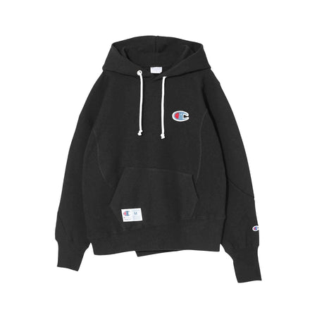 [UNDERCOVER]11.5oz CP 裏毛ビーズ刺繍アシメトリー切替/BLACK(UC2E1806)