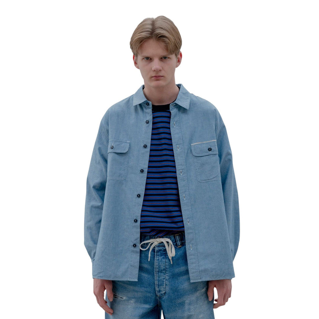 [uniform experiment]WASHED CHAMBRAY SHIRT/LIGHT INDIGO(UE-252058)