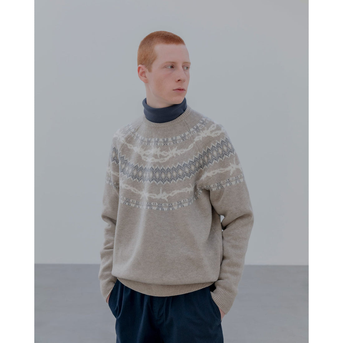 [uniform experiment]ENTANGLED NORDIC SWEATER/BEIGE(UE-252067)