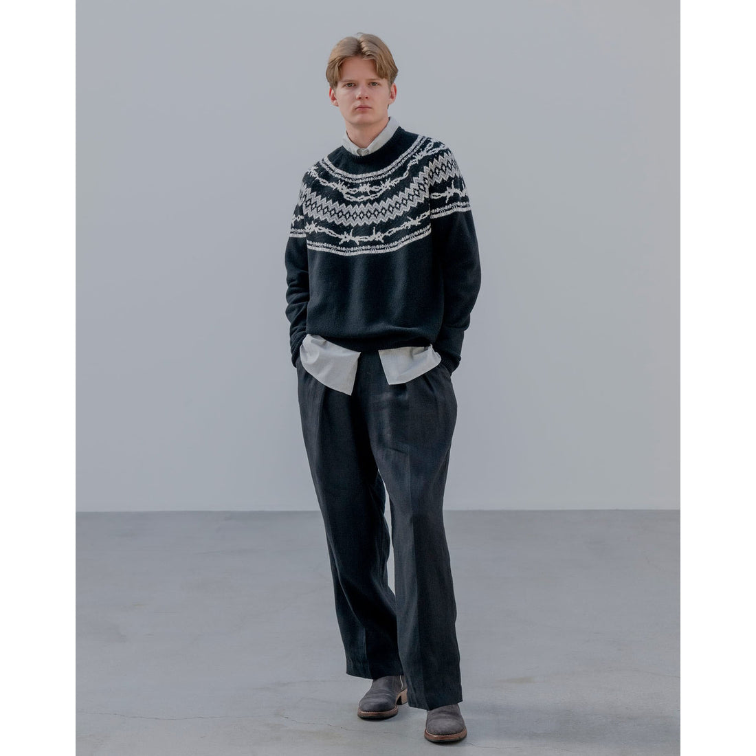 [uniform experiment]ENTANGLED NORDIC SWEATER/BLACK(UE-252067)