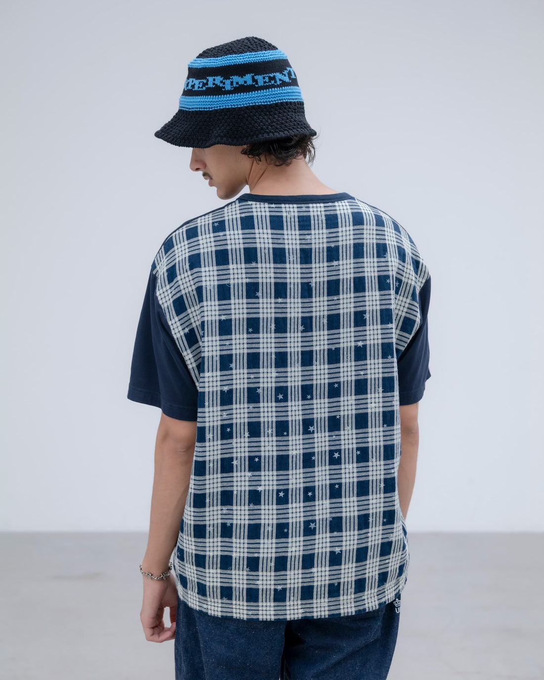 [uniform experiment]STAR PRINT CHECK PANELED WIDE TEE(UE-262036)