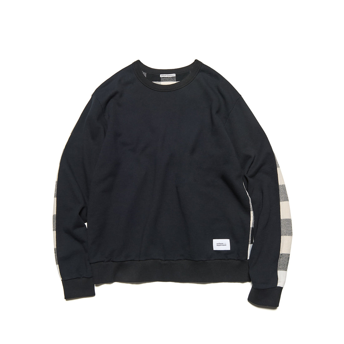 [uniform experiment]LINE FLANNEL CHECK PANELED CREWNECK TOP(UE-262042)