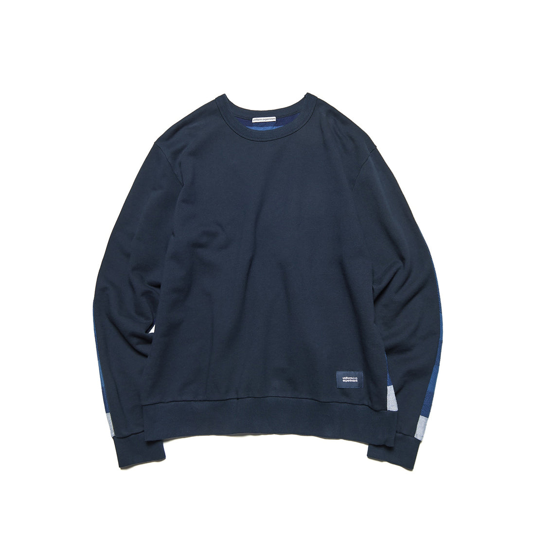 [uniform experiment]LINE FLANNEL CHECK PANELED CREWNECK TOP(UE-262042)