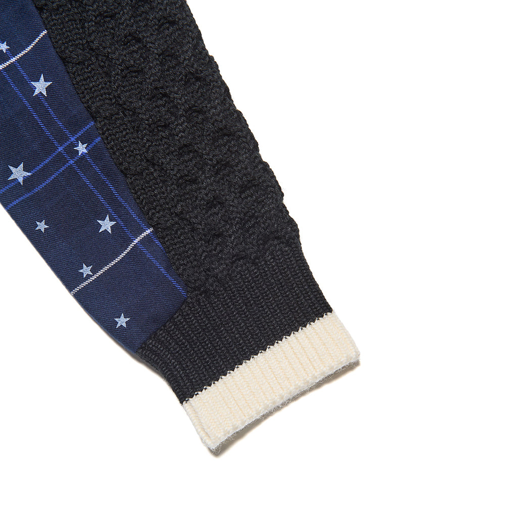 [uniform experiment]STAR PRINT CHECK PANELED CABLE KNIT(UE-262049)
