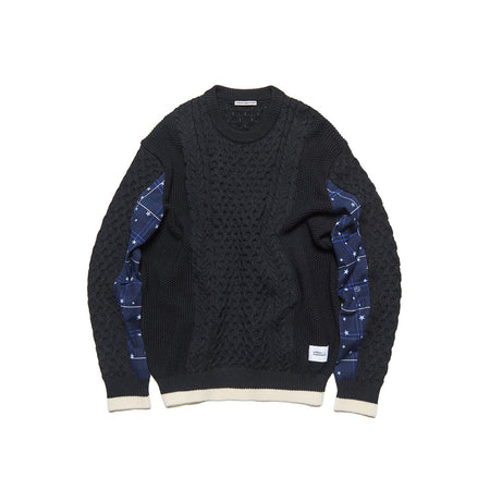 [uniform experiment]STAR PRINT CHECK PANELED CABLE KNIT(UE-262049)