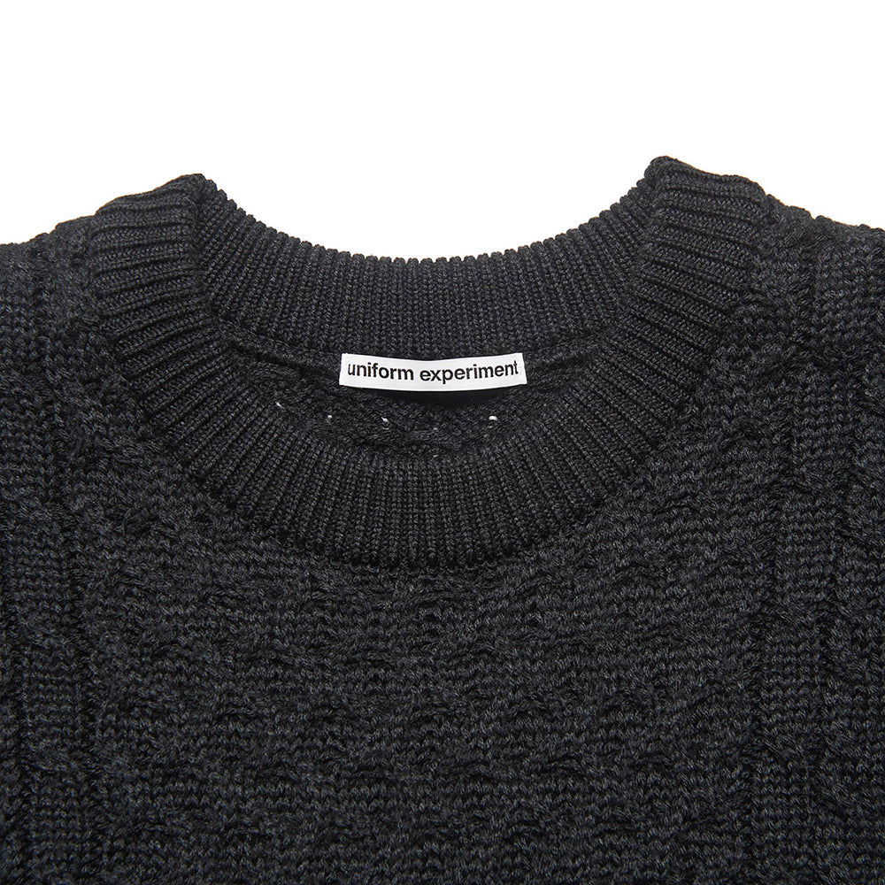 [uniform experiment]STAR PRINT CHECK PANELED CABLE KNIT(UE-262049)