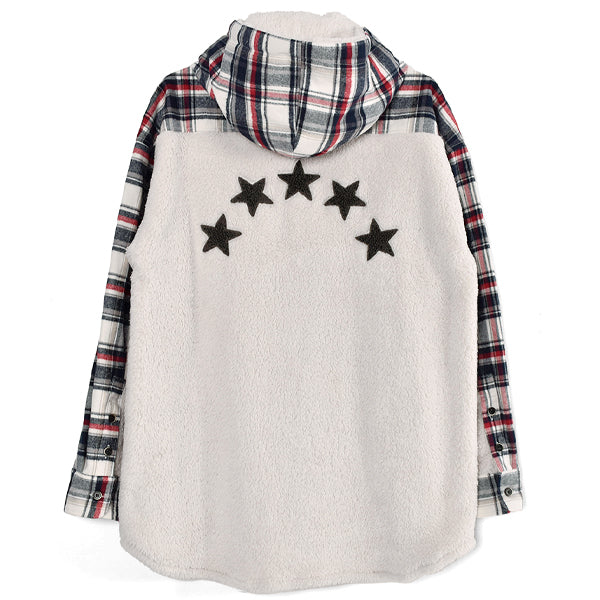 スターサガラ刺繍 フーデッドシャツ/WHITE(124-01127)