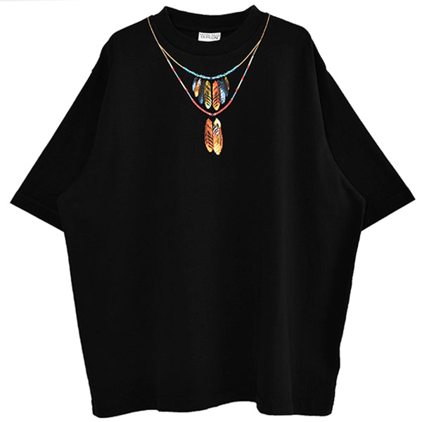 FEATHERS NECKLACE OVER TEE/BLACK/RED(CMAS22-044)