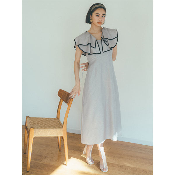 フリルカラーノースリーブワンピース/BEIGE(SWFO221059) – R&Co 