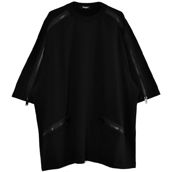 袖ジップ半袖BIGスウェット/ BLACK(UC1B4813)