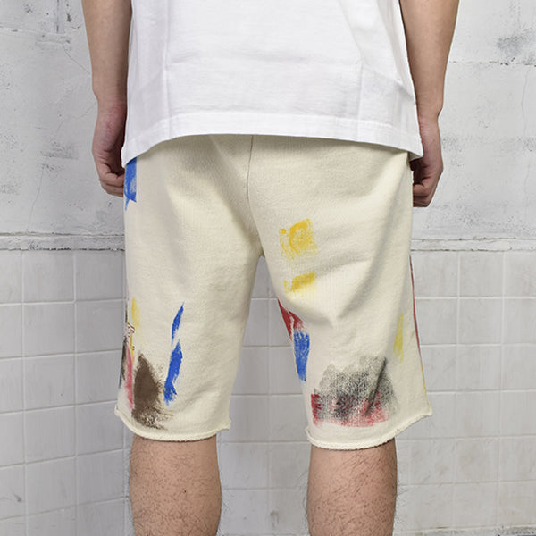 PAINTTED COLLEGE SWEATSHORTS/OFF WHITE/RED(PMCS22-095)